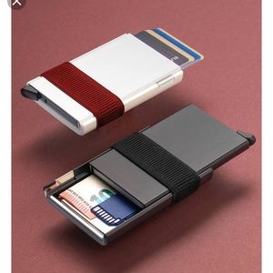 Slim card holder with button that slides